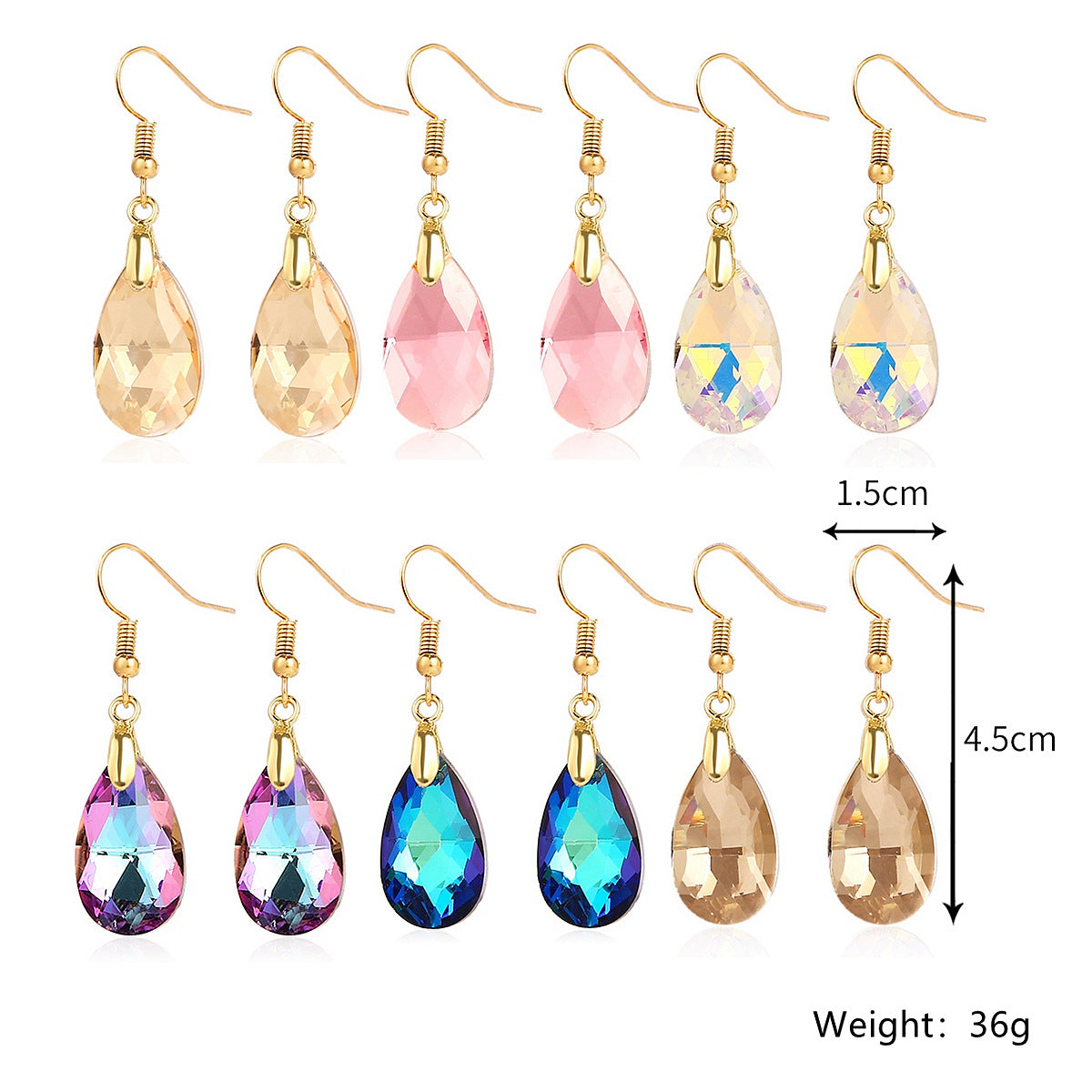 Wholesale Mother's Day Long Crystal Light Luxury High-end Colorful Crystal Water Drop Earrings
